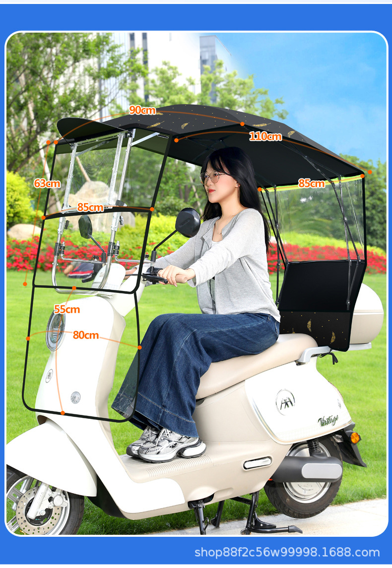 New model of electric vehicle rain canopy, retractable and foldable, windproof cover for electric bikes, motorcycle sunshade, rain protection canopy