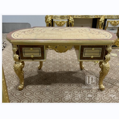 European Palace Style Luxury Gold Foil Solid Wood Hand-carved Desk French Classical Veneer Parquet Writing Desk European Palace Style Luxury Gold Foil Solid Wood Hand-carved Desk French Classical Veneer Parquet Writing Desk