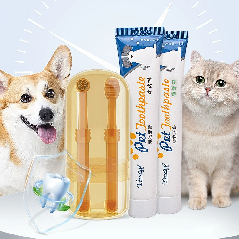 Набор для ухода за зубами домашних животных в наличии: зубная щетка и паста для свежести дыхания и чистки зубов, специально для кошек и собак.