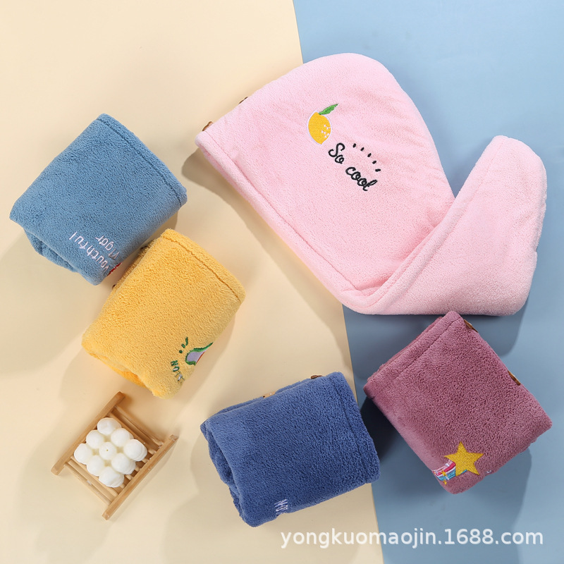 サンゴの毛の刺繍の女性の新型の乾いた髪の帽子の吸水の速乾の包頭のタオルの日用の家庭は毛を落とさないで頭巾を拭きます。|undefined