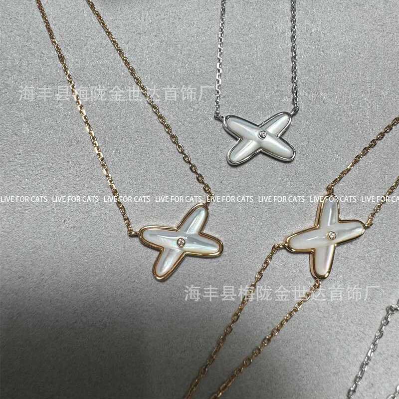 Shangmei cross necklace white fritillary high version rose gold pendant clavicle chain women's factory wholesale a generation of hair Shangmei cross necklace white fritillary high version rose gold pendant clavicle chain women's factory wholesale a generation of hair