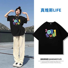 宽松短袖t恤女2026新款夏季韩版纯棉半袖女美式复古黑色上衣