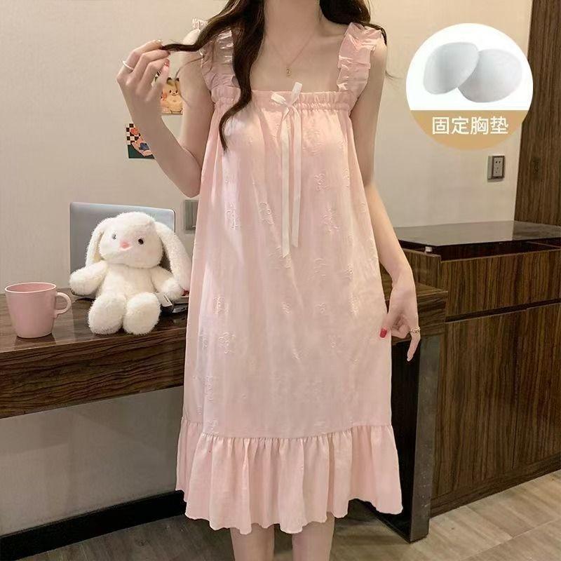 Pijamas transfronterizos al por mayor con almohadilla para el pecho para mujer verano dulce y lindo camisón de algodón de nube estilo princesa ropa de hogar para estudiantes
