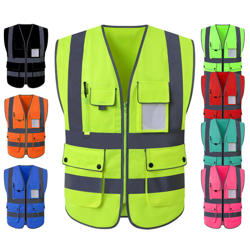 US Standard ANSI/ISEA 107-2020 Eight Pocket Managers Plain Cloth Reflective Vest Construction Safety Vest