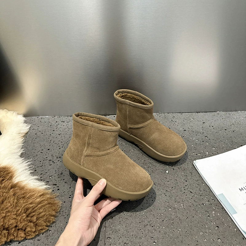 Low winter boots, genuine leather, platform sole, warm casual ankle boots