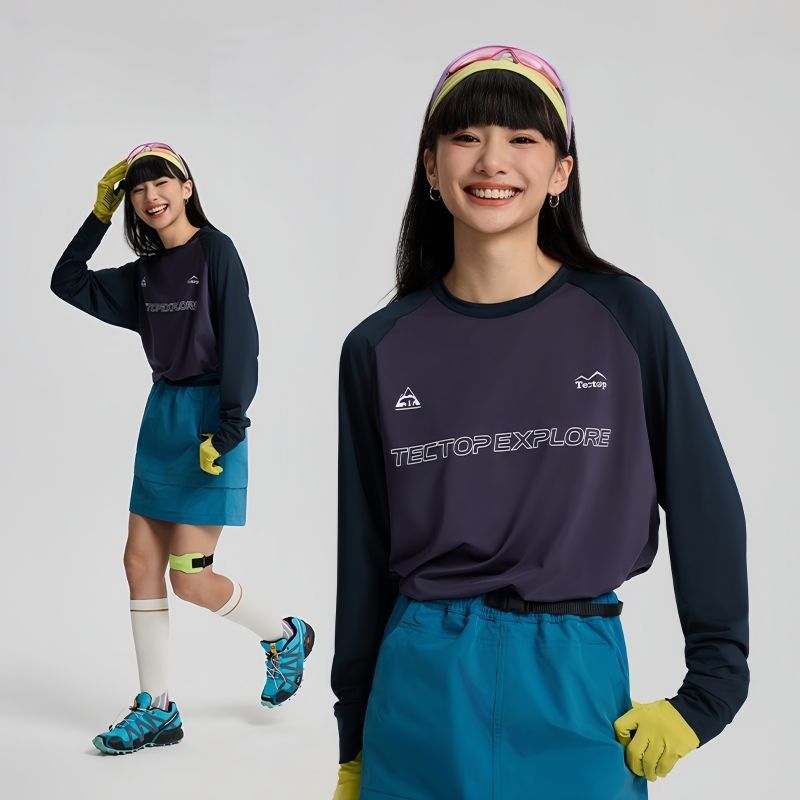 アウトドアトレンド速乾性女性用長袖春夏通気性吸汗性薄手トップスゆったりランニング登山ハイキングTシャツ|undefined