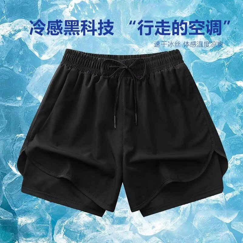 Летние новые двойные шорты европейские и американские мускулистые фитнес-плавки спортивные спортивные мужские повседневные укороченные брюки на открытом воздухе спортивные штаны