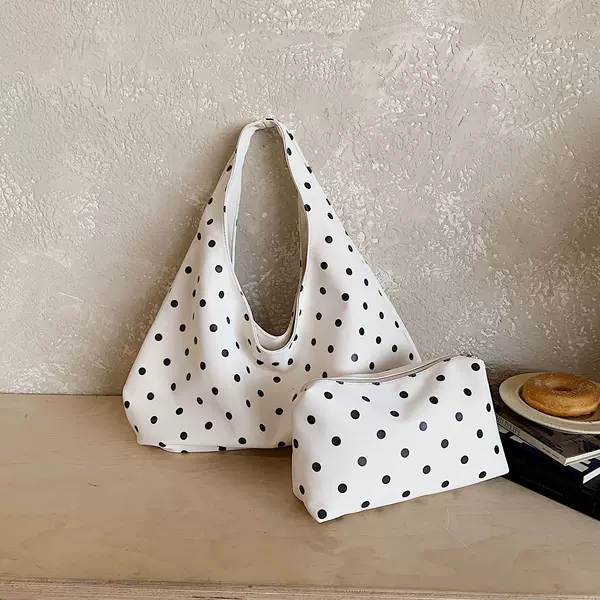Japanese and Korean Style Polka Dot Large-Capacity Nylon Shoulder Bag Versatile Commuter Artistic Handbag Double-Sided Export Underarm Bag