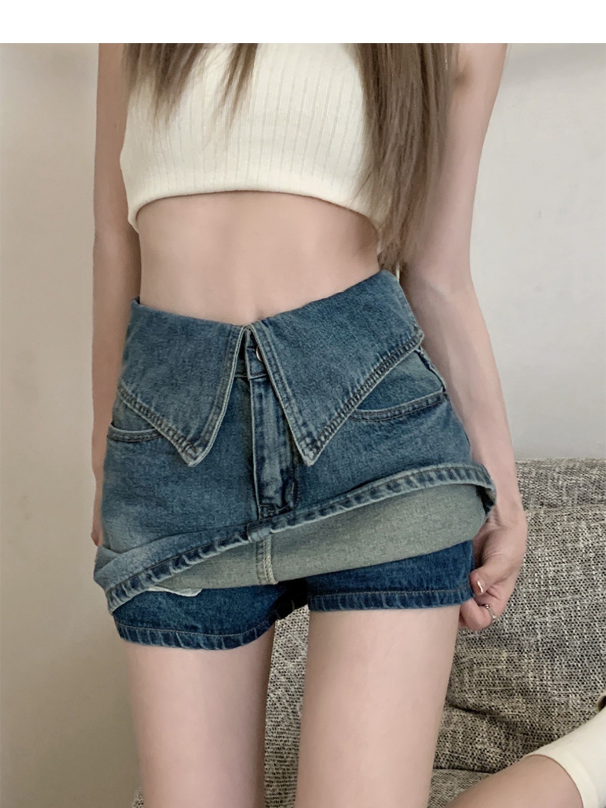 Retro Style High Waisted Denim Skirt plus Size A-Line Silhouette Women's Summer Bottoms Flattering for Petite Figures_ecoleips.com