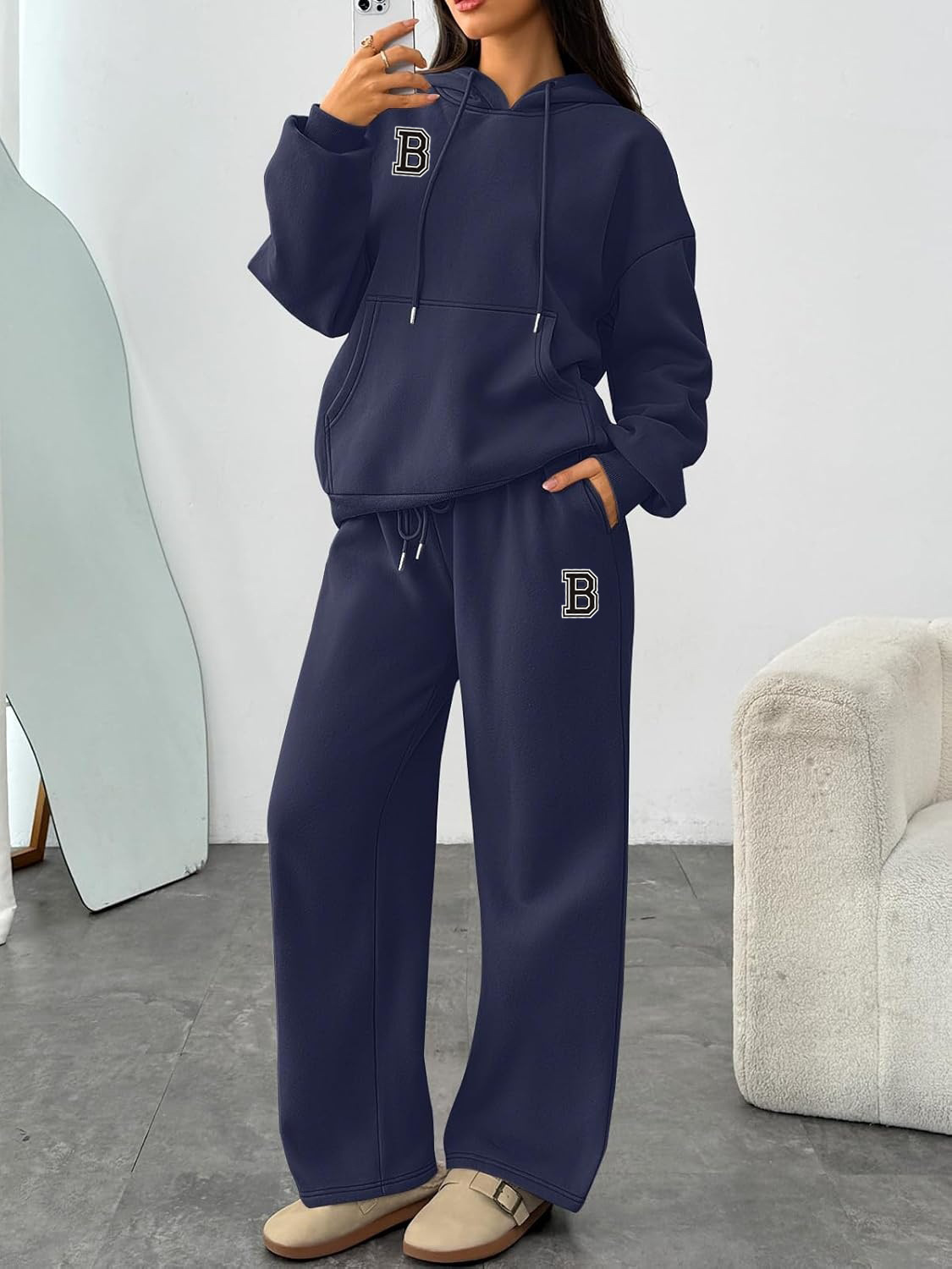 Letter Print Hoodie Sweatshirt Set Wide Leg Pants Straight Leg Pants Autumn Winter Hot Selling_ecoleips.com