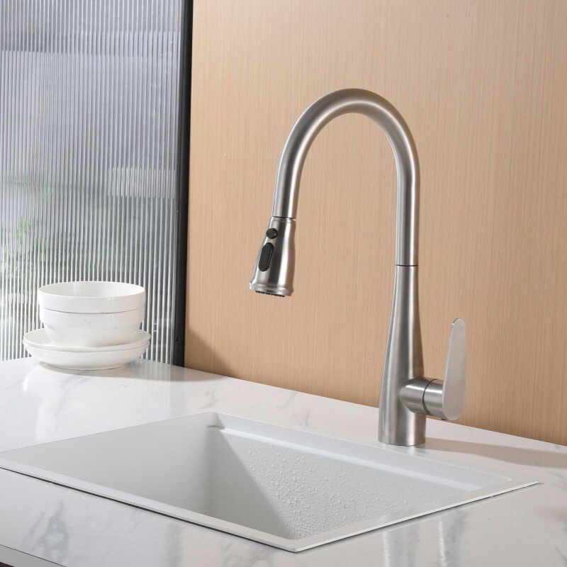 304 Stainless Steel Household Kitchen Pull-Out Hot and Cold Faucet for Sink, Washbasin, and Dishwashing Sink, Extendable Faucet