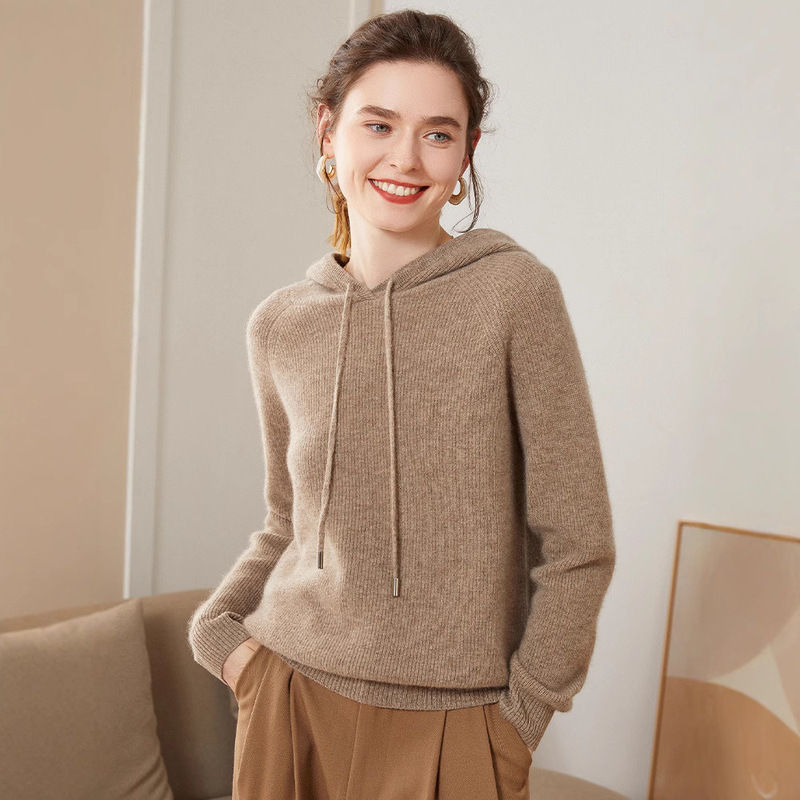 Autumn and Winter New Cashmere Sweater Women's Loose Outer Wear Knitted Thickened Hoodie Hoodie Wool Base Women's Sweater
