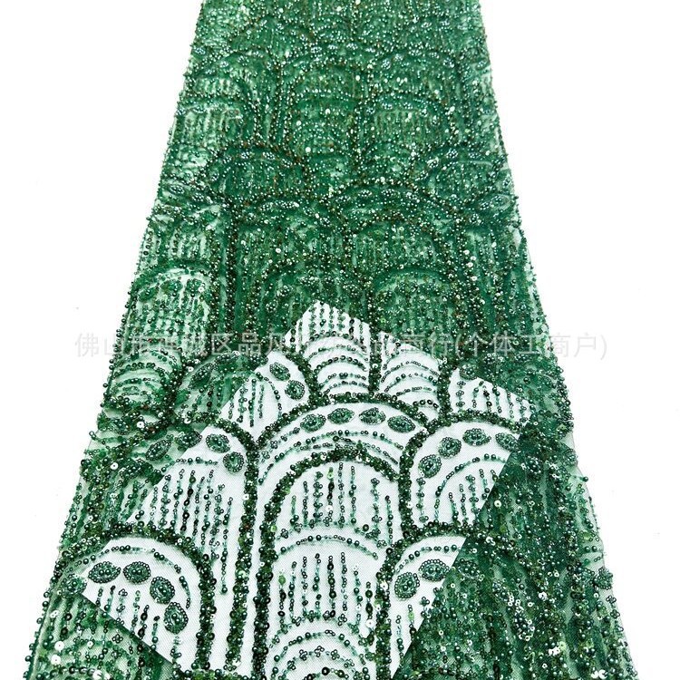 Tejido de bordado de perlas tridimensionales de bordado de perlas de clavos de moda atmósfera europea y americana vestido de boda vestido de moda tela