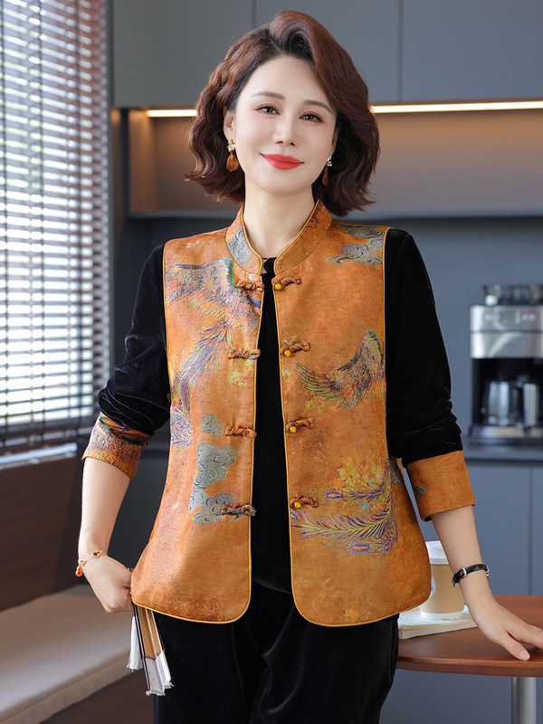 新中式妈妈秋装金丝绒套装2025新款中老年女春秋中国风马甲三件套|undefined