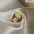 欧美流行圆形光面钛钢戒指 黄铜镀金不锈钢指环男女轻奢百搭戒指