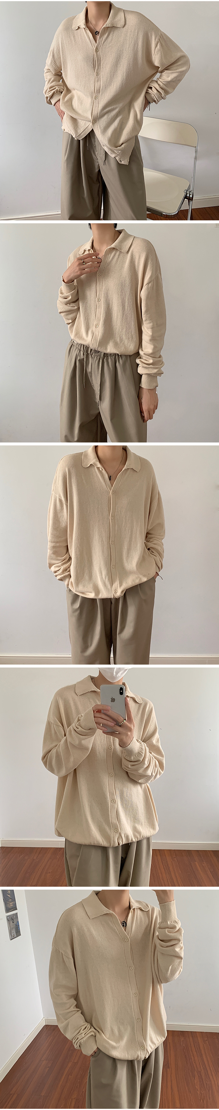 Title 2, Herren lockerer Cardigan mit Revers und Einreih...