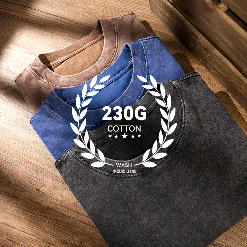 Europa y América de la calle pesada Camiseta de manga corta marca de moda juvenil suelta de gran tamaño lavada retro media manga