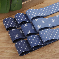Double-sided printed denim woven ribbon handmade bow hair accessories for shoes, hats, clothing accessories, decorations and accessories, ribbons