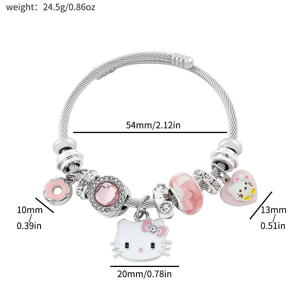 Bracelet (Hello Kitty) Beaded DIY Charm Bracelet, Sanrio Cartoon Motif, 28 g