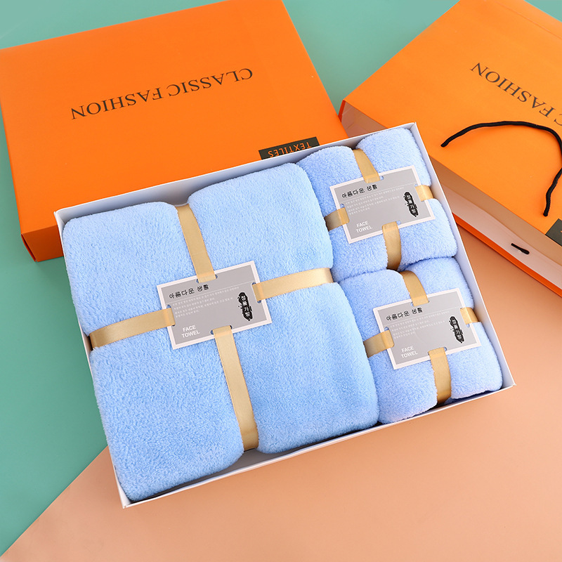 Coral Velvet Towel and Bath Towel Three-Piece Set Gift Box Business Company Return Gift Towel Souvenir with Logo Coral Velvet Towel and Bath Towel Three-Piece Set Gift Box Business Company Return Gift Towel Souvenir with Logo