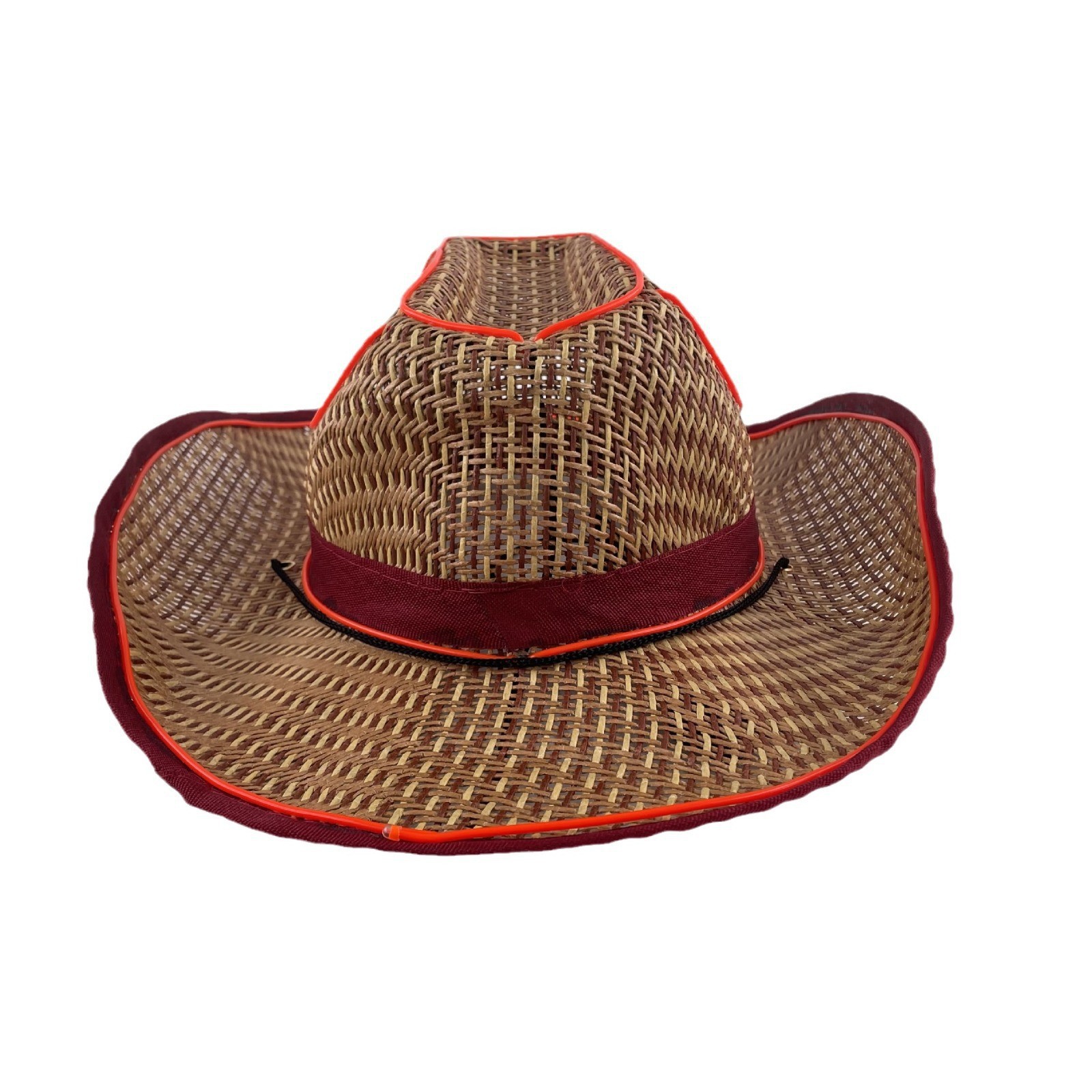 #614-2 3V无线款-草帽发光牛仔帽（翘沿酒红）（红色）