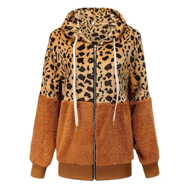 Sudadera con capucha de invierno para mujer, diseño de leopardo y forro polar grueso, estilo europeo y americano