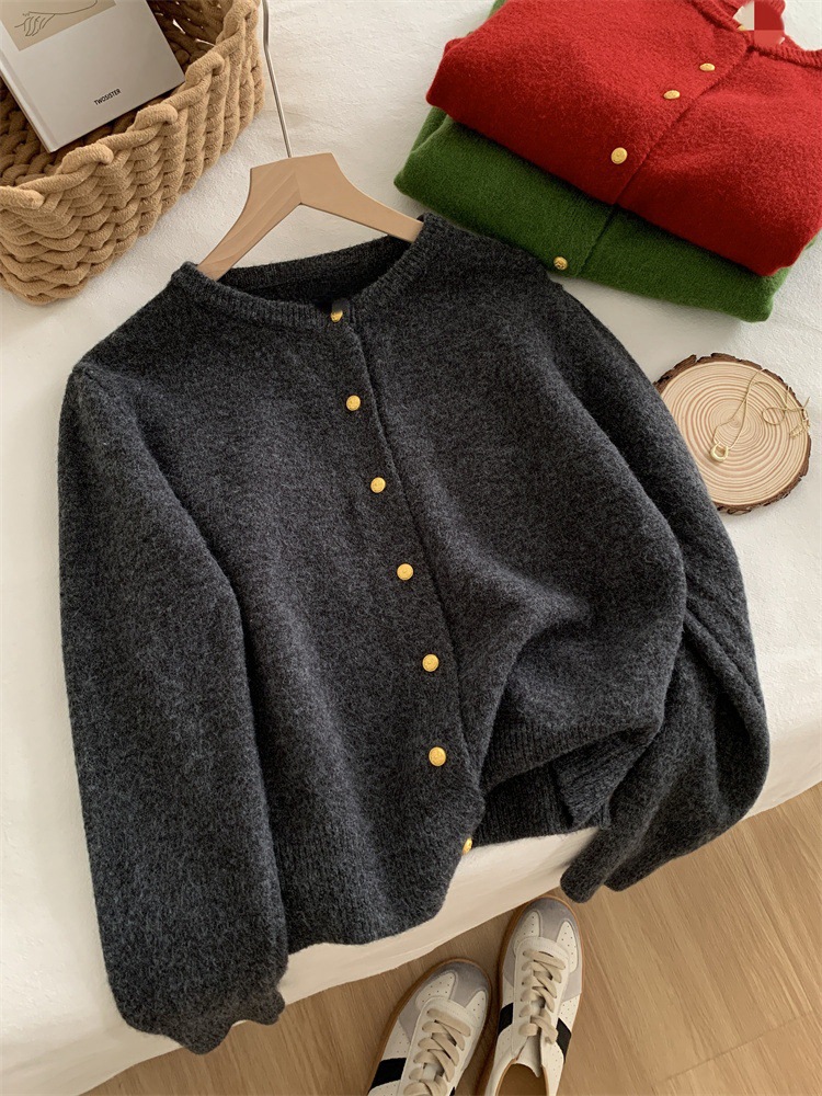 Coreano simple pequeño botón de oro suave suéter glutinoso abrigo mujer 2025 primavera y otoño nuevo suelto cardigan de punto de cuello redondo chaqueta image 9
