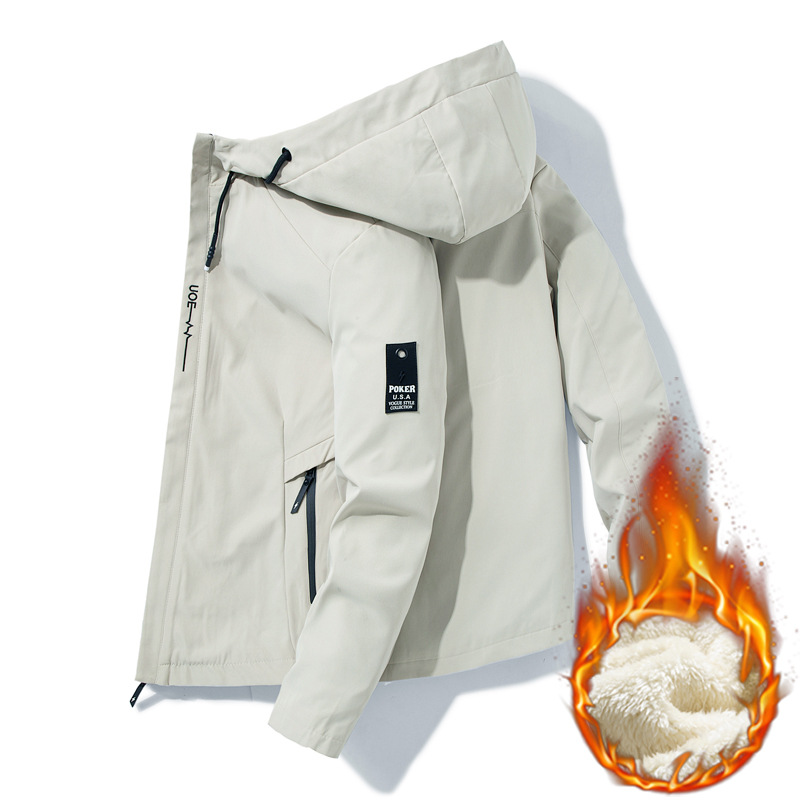 Liquidación, últimas unidades, chaqueta para hombre, primavera y otoño, estilo coreano, informal, juvenil, gruesa, forrada de lana, con capucha.