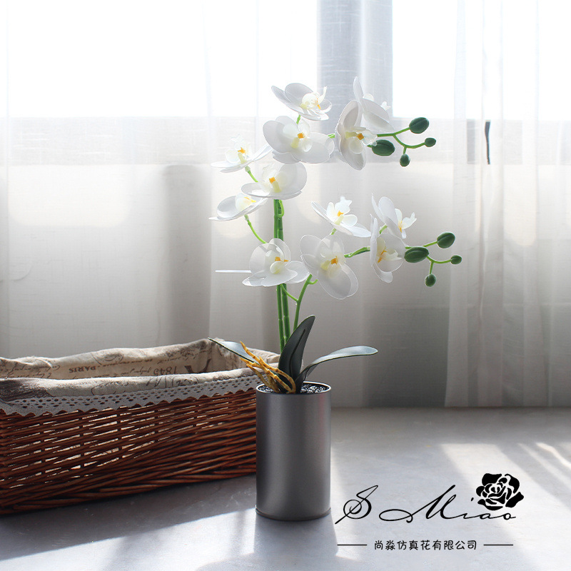 Flores artificiales con hojas, bonsái de orquídea mariposa de tacto real, pequeños adornos de decoración de interiores, suministro directo del fabricante, plantas verdes artificiales, plantas en maceta simuladas image 13