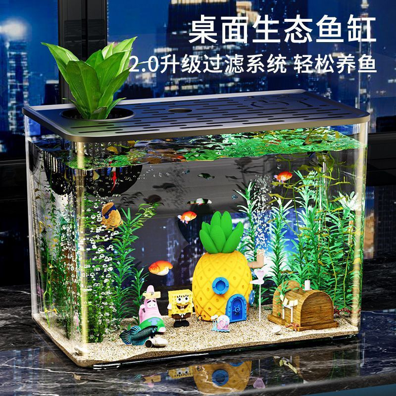 鱼缸水族箱网红一体成型缸透明办公室家用客厅桌面造景室内落地式|undefined