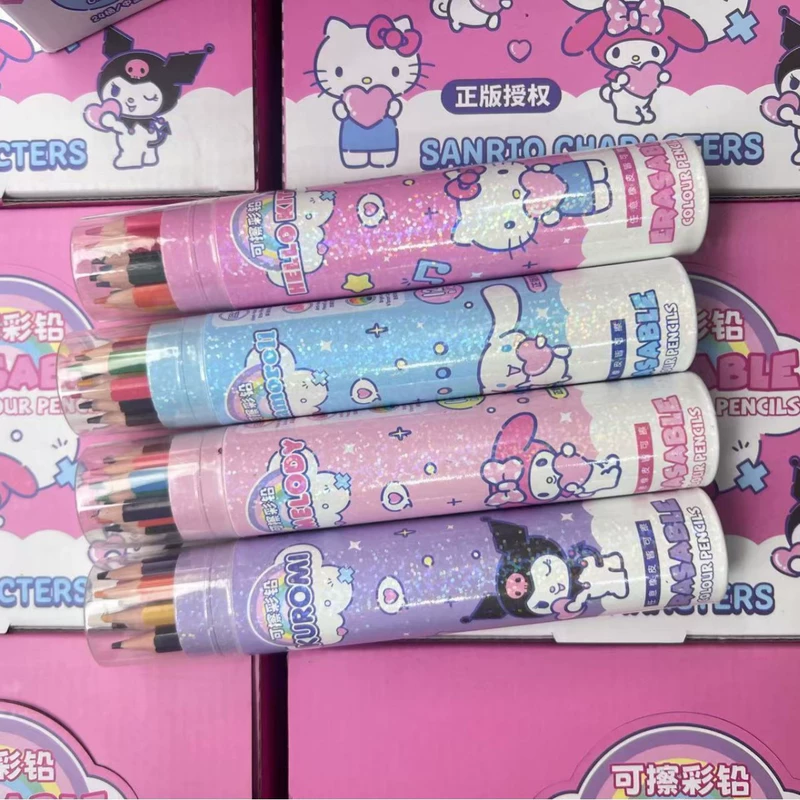 Цветные карандаши Sanrio стираемые 12/24/36 цветов в тубусе