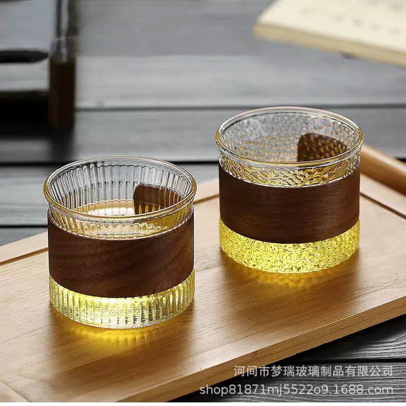 日式竖纹耐热玻璃水杯泡茶杯ins拿铁杯手冲咖啡杯锤纹中式小茶杯
