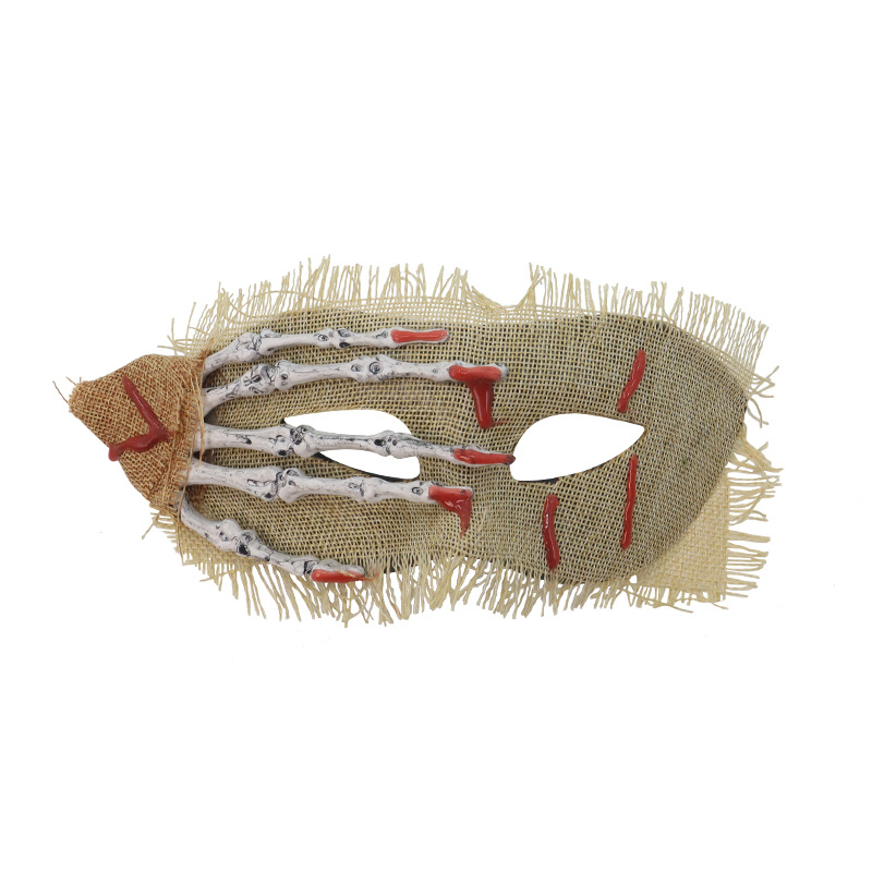 Transfronterizo nuevo Halloween máscara de disfraz esqueleto mano lino decoración máscara de mitad de cara cos maquillaje props de baile