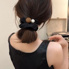 フレンチファッションニッチデザインパールサテンヘアゴムレトロエレガント高弾性ローポニーテールヘアアクセサリー