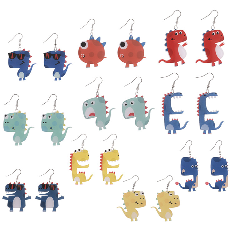 Cute Earrings Creative  Acrylic Cartoon Dinosaur Earrings display picture 1