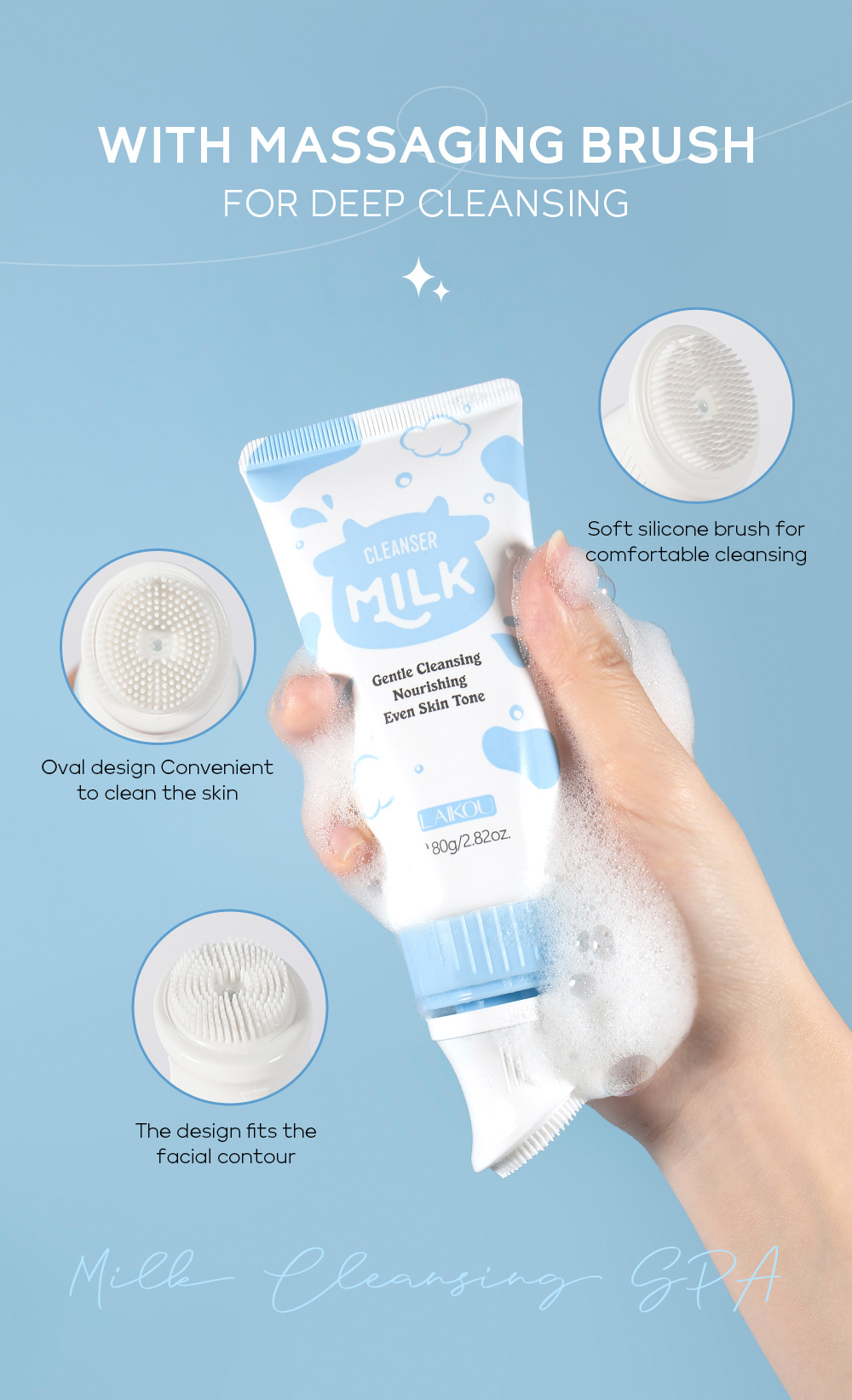 Cross-border LAIKOU Milk Facial Cleanser 80g hydrating, moisturizing, pore-cleaning and nourishing, factory in stock wholesale undefined