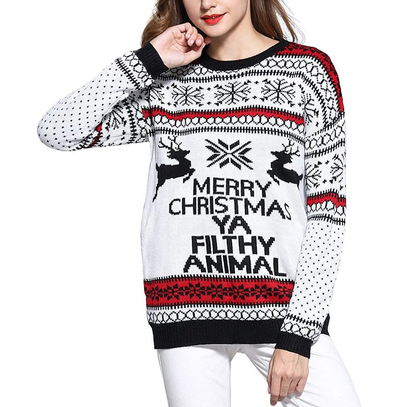 2024 popular UglySweater festival de navidad ChristmasSweater cuello redondo prendas de punto femenino