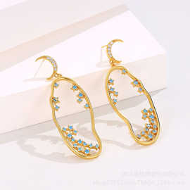 跨境新款速卖通s925纯银耳环女镶钻长款耳钩高级感轻奢气质批发