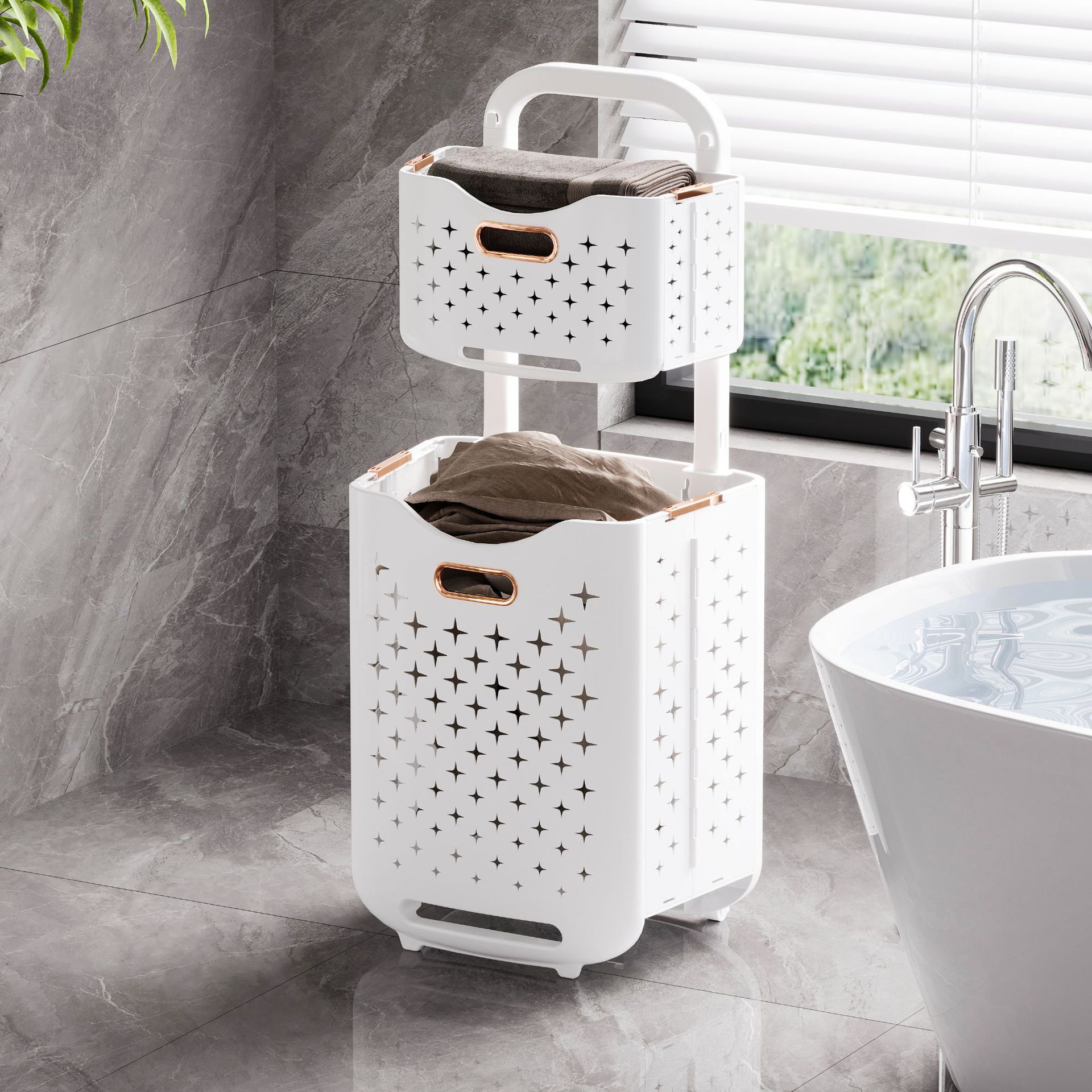 Cesta de ropa sucia multicapa Cesta de almacenamiento de ropa Cesta de ropa sucia de baño de baño Cesta de ropa sucia de tres capas móvil Cesta de ropa sucia montada en la pared