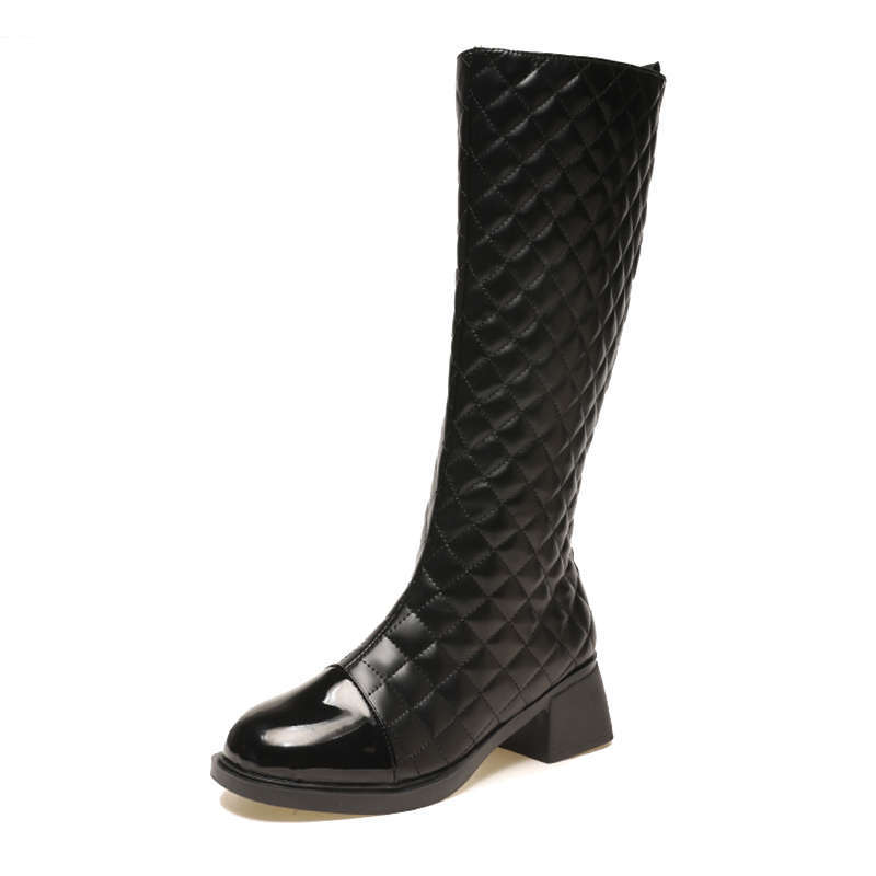 Xiaoxiang style sleeve dia grid high 2024 new autumn and winter round toe thick, unable to keep up with the knee knight_voghion.com