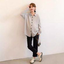 秋冬季新款孕妇装韩版时尚翻领孕妇毛衣开衫外套中长款休闲时尚潮