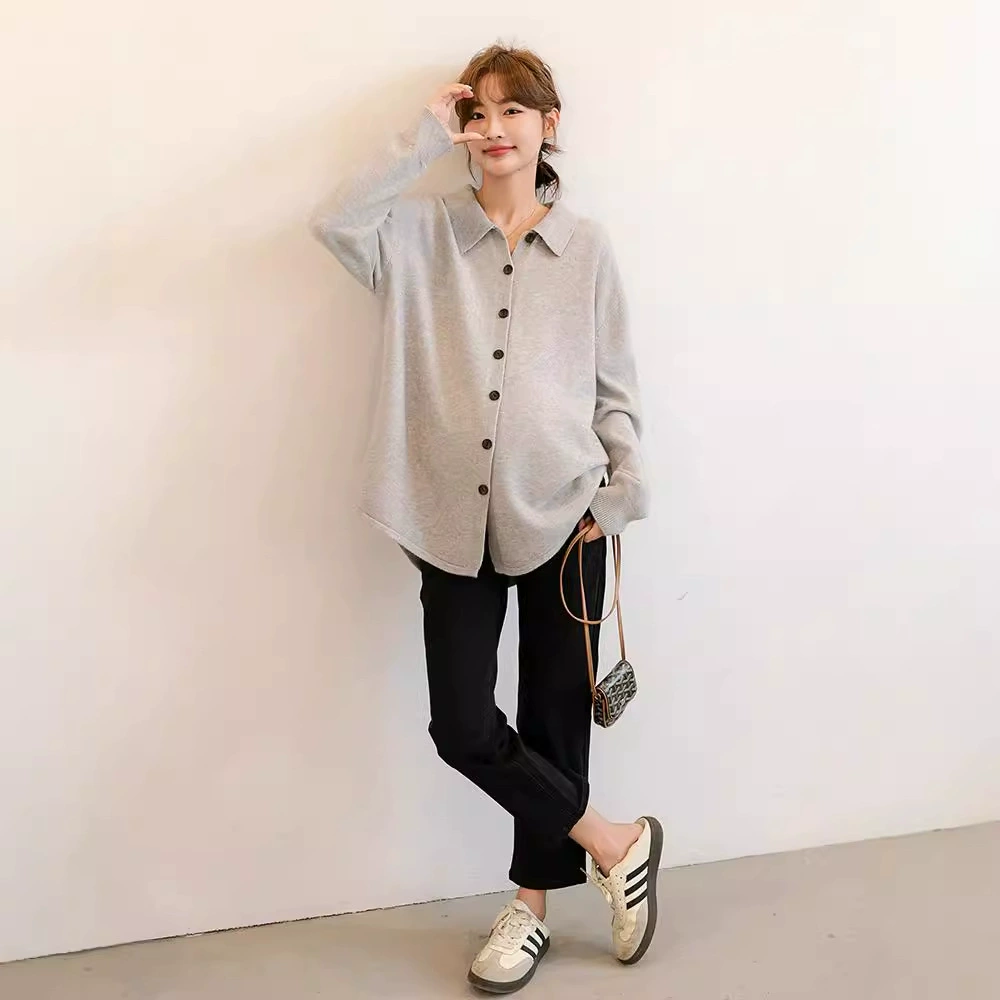 Осенняя и зимняя новая одежда для беременных корейская мода с отворотом свитер по беременности и родам кардиган куртка средняя длинная повседневная мода