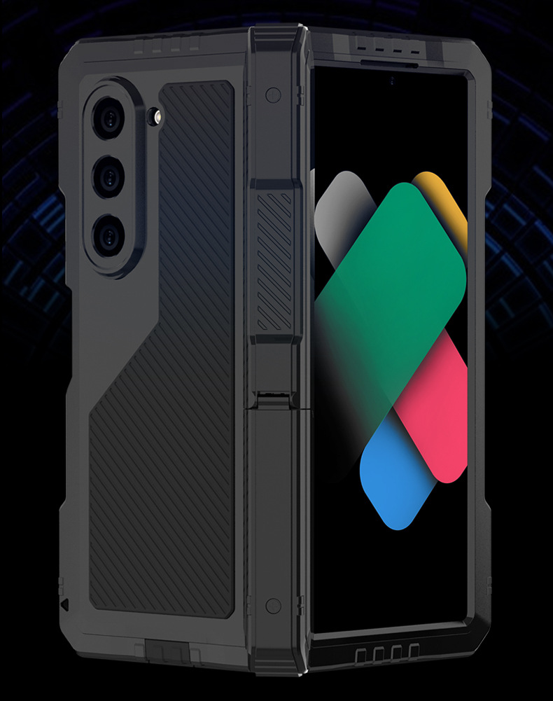 Ốp lưng Samsung Z Fold6/Fold7 kim loại chống sốc, chống nước, có chân đế, bảo vệ toàn diện — Đen, Đỏ rượu chi tiết 2