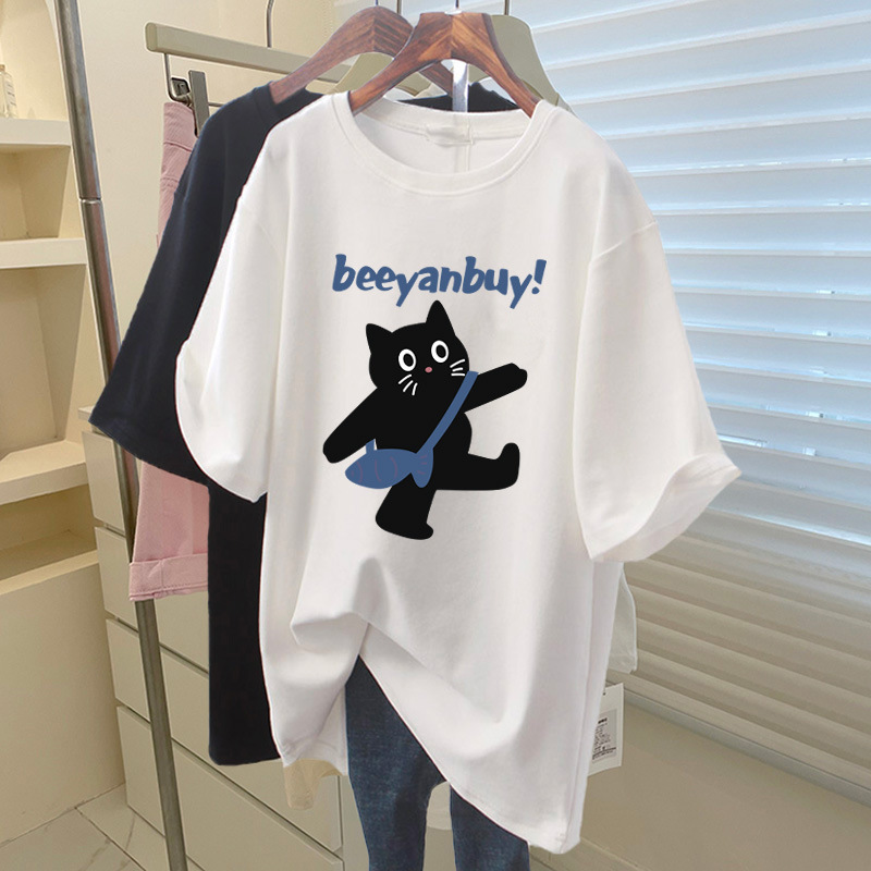 サメパンツ付き純綿半袖Tシャツレディースミドル丈ゆったりカジュアル大きいサイズトップスピンクボトムシャツ夏|undefined