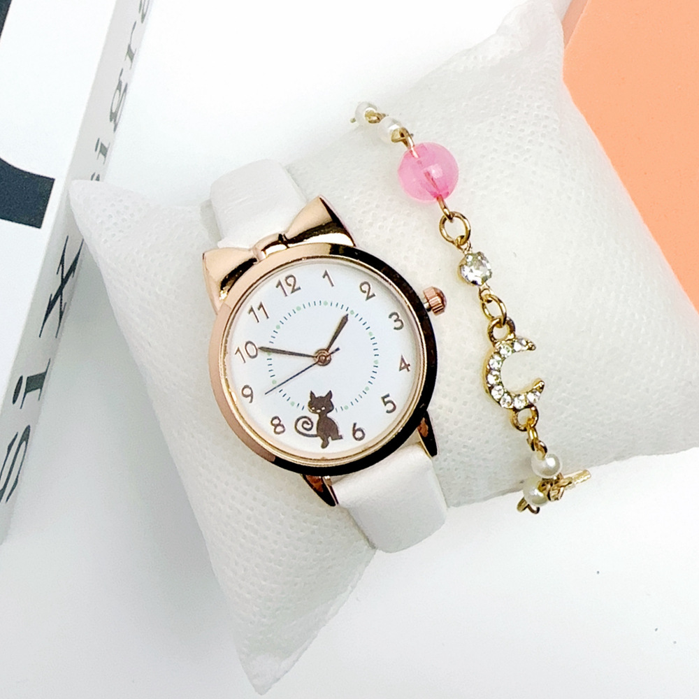 Jauns Instagram sieviešu, svaigs un jauks kaķu studentu kvarca pulksteņa rokassprādzes komplekts ar mēness_voghion.com