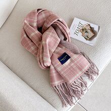 轻奢高级羊绒手感双面格纹围巾女秋冬季新款加厚保暖防寒护颈围脖