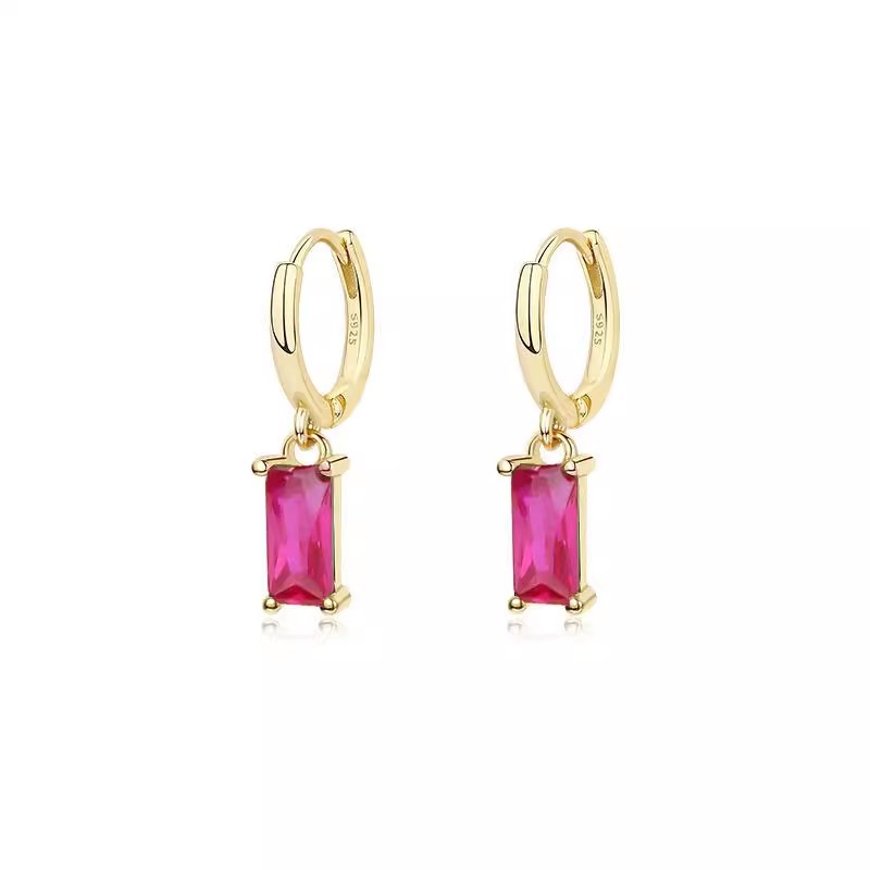 925 plata esterlina pendientes de zircón de color mujer Europa y América ligera de lujo cuadrados pendientes temperamento in pendientes pendientes de orejas
