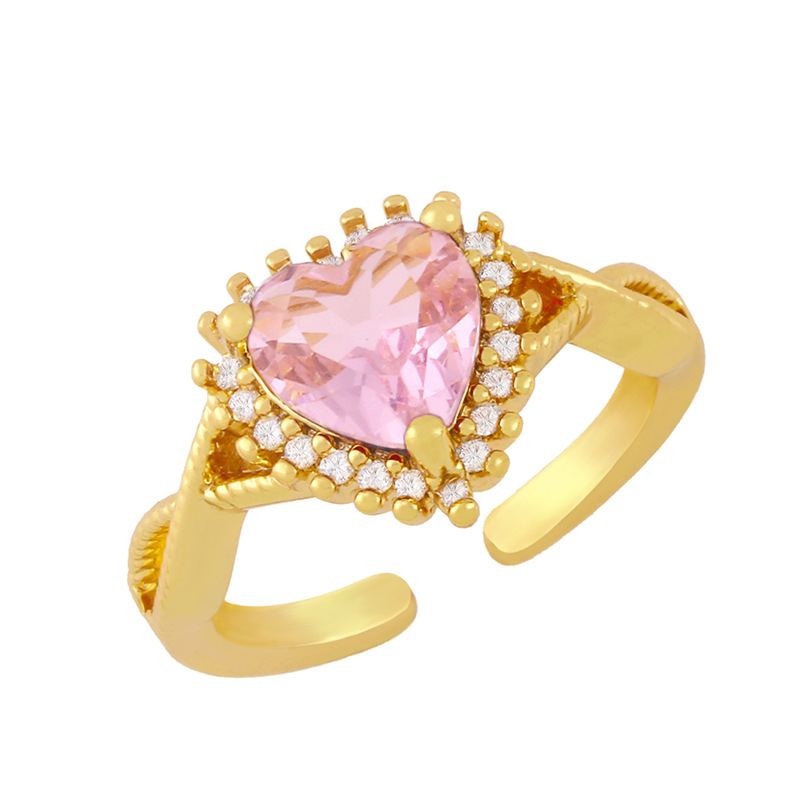 wholesale jewelry gold-plated heart-shaped copper inlaid zircon open ring nihaojewelry