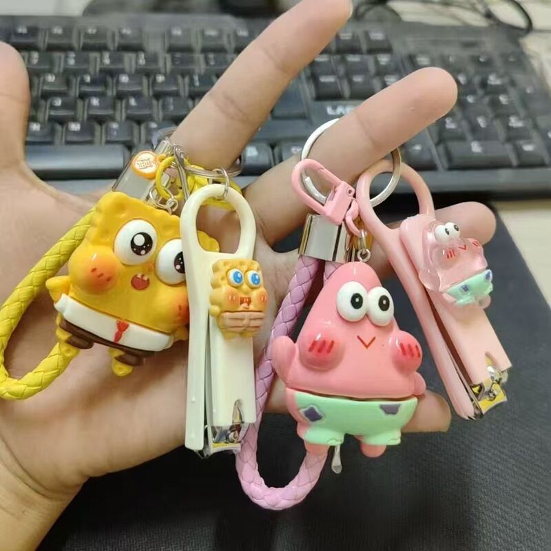 Spongebob Keychain Nail Clippers Couple Cute Bag Pendant Car Keychain Ear Pick Best Friend Style