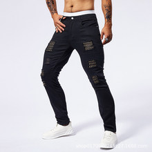 亚马逊2025新款欧美式牛仔裤男中腰破洞气质紧身提臀裤子外贸代发